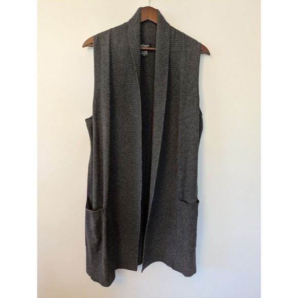 Lord & Taylor Womens Cashmere Long Sweater Vest Quiet Luxury Boho Gray Medium - Picture 1 of 7